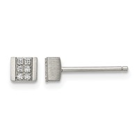 Chisel Stainless Steel Brushed Earrings with CZ Square Post view 1
