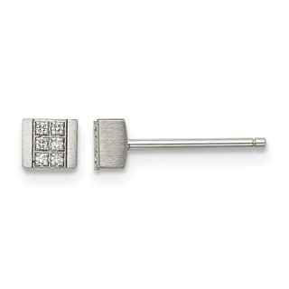 Chisel Stainless Steel Brushed with CZ Square Post Earrings