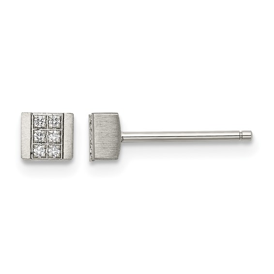 Chisel Stainless Steel Brushed with CZ Square Post Earrings