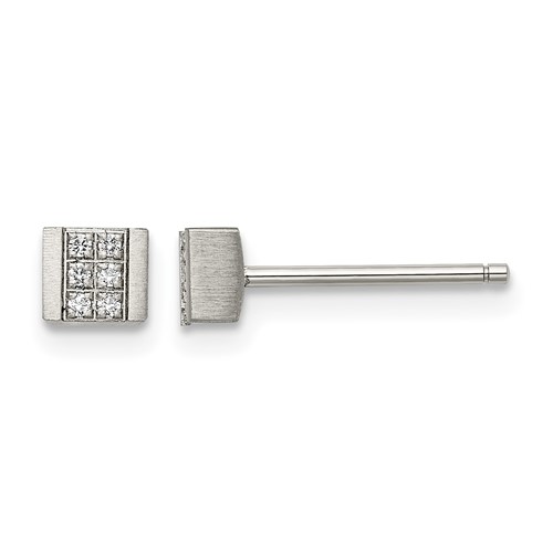 Chisel Stainless Steel Brushed Earrings with CZ Square Post