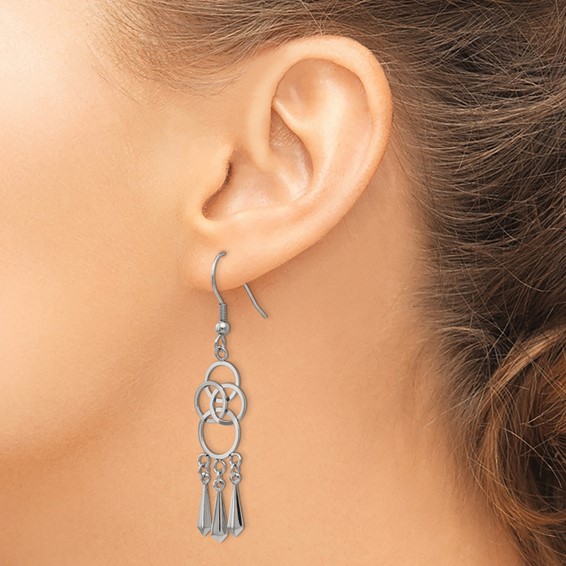 Chisel Stainless Steel Polished Dangle Shepherd Hook Earrings