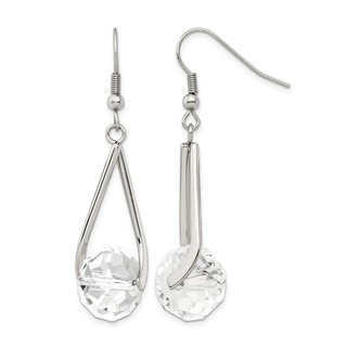 Chisel Stainless Steel Polished Glass Dangle Shepherd Hook Earrings