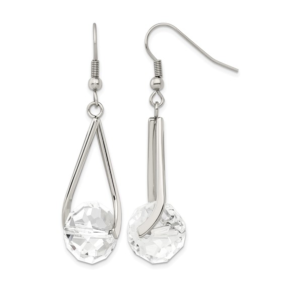 Chisel Stainless Steel Polished Glass Dangle Shepherd Hook Earrings