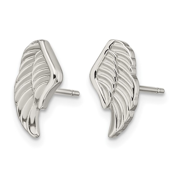 Chisel Stainless Steel Polished and Textured Wing Post Earrings