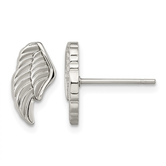 Chisel Stainless Steel Polished and Textured Wing Post Earrings
