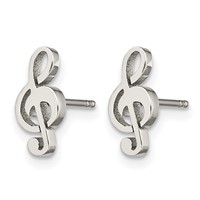 Chisel Stainless Steel Polished Treble Clef Post Earrings view 3