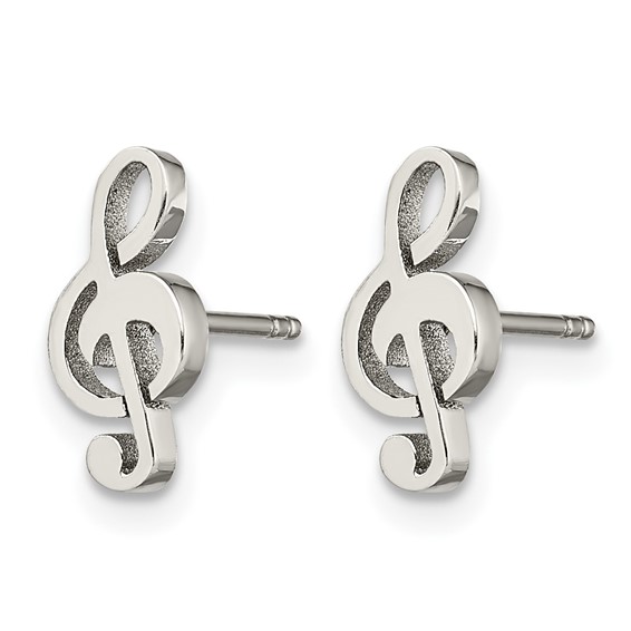 Chisel Stainless Steel Polished Treble Clef Post Earrings