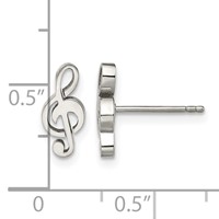 Chisel Stainless Steel Polished Treble Clef Post Earrings view 5
