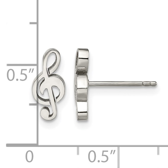 Chisel Stainless Steel Polished Treble Clef Post Earrings