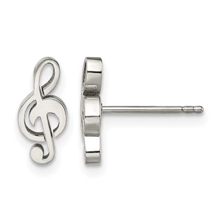 Chisel Stainless Steel Polished Treble Clef Post Earrings