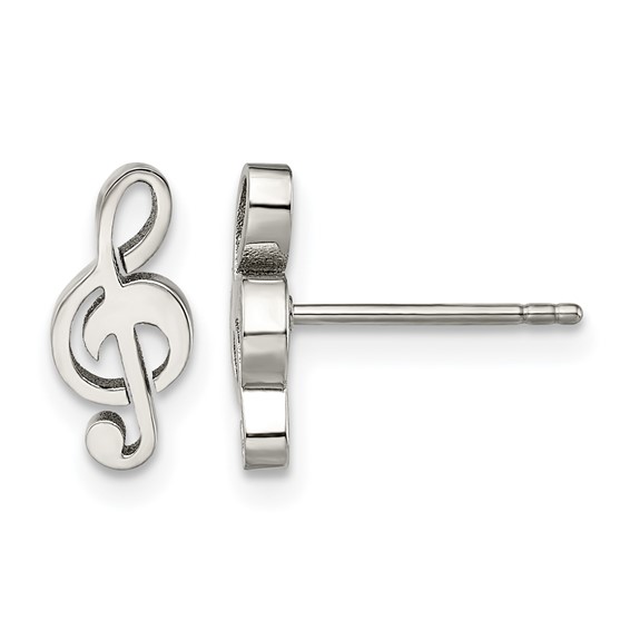 Chisel Stainless Steel Polished Treble Clef Post Earrings