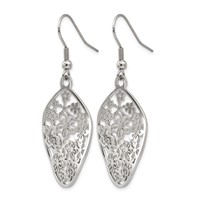 Chisel Stainless Steel Polished Flower Dangle Shepherd Hook Earrings view 3