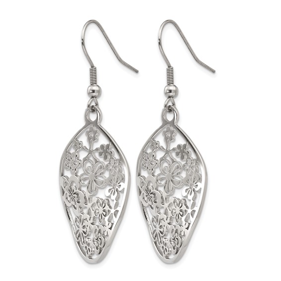 Chisel Stainless Steel Polished Flower Dangle Shepherd Hook Earrings