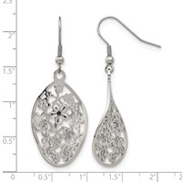 Chisel Stainless Steel Polished Flower Dangle Shepherd Hook Earrings view 5