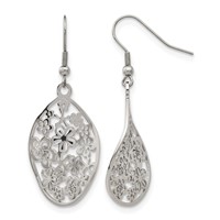 Chisel Stainless Steel Polished Flower Dangle Shepherd Hook Earrings view 1