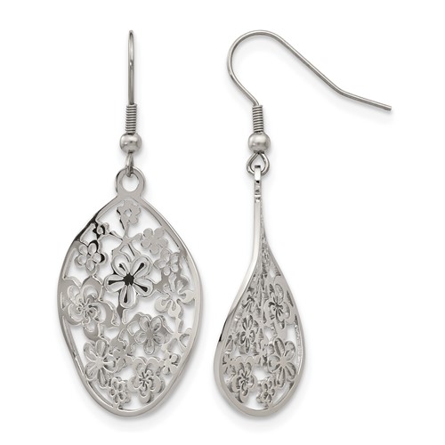 Chisel Stainless Steel Polished Flower Dangle Shepherd Hook Earrings