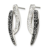 Stainless Steel Polished Post Black and Clear Crystal Earrings view 3