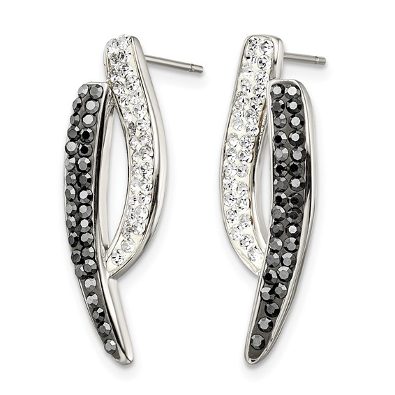 Stainless Steel Polished Post Black and Clear Crystal Earrings