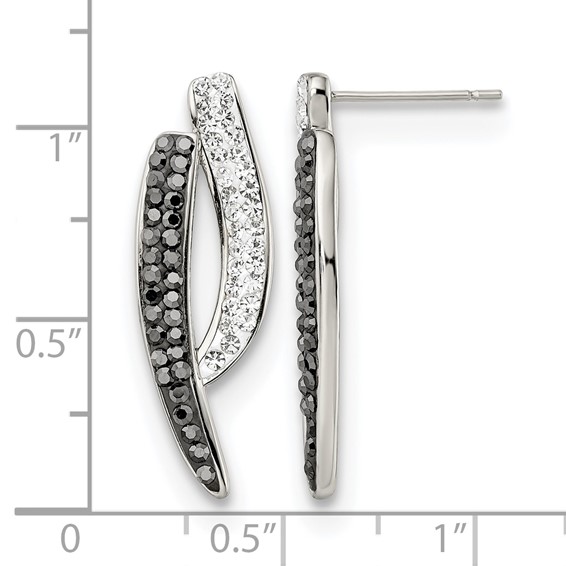Stainless Steel Polished Post Black and Clear Crystal Earrings