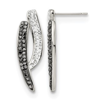 Stainless Steel Polished Post Black and Clear Crystal Earrings