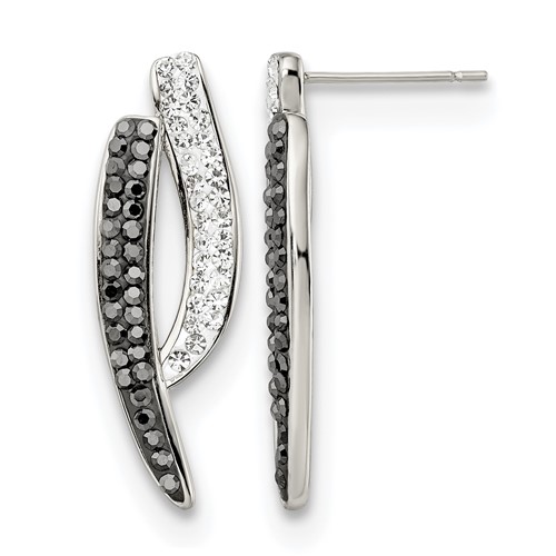 Stainless Steel Polished Post Black and Clear Crystal Earrings