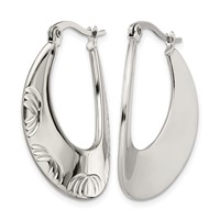 Chisel Stainless Steel Polished and Textured Half Circle Design Hoop Earrings view 3