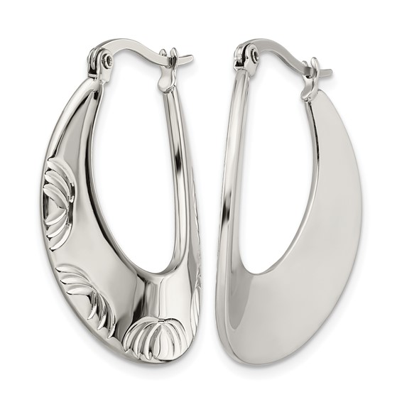 Chisel Stainless Steel Polished and Textured Half Circle Design Hoop Earrings