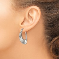 Chisel Stainless Steel Polished and Textured Half Circle Design Hoop Earrings view 4