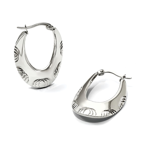 Chisel Stainless Steel Polished and Textured Half Circle Design Hoop Earrings