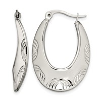 Chisel Stainless Steel Polished and Textured Half Circle Design Hoop Earrings view 1