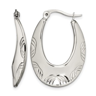 Chisel Stainless Steel Polished and Textured Half Circle Design Hoop Earrings