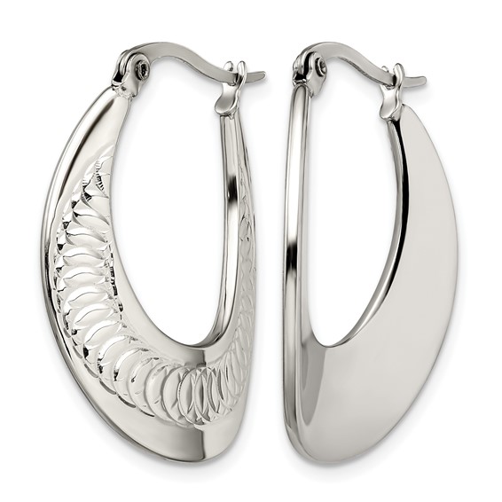 Chisel Stainless Steel Polished and Textured Swirl Hoop Earrings