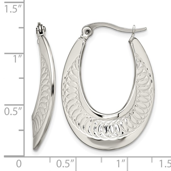 Chisel Stainless Steel Polished and Textured Swirl Hoop Earrings
