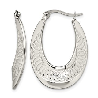 Chisel Stainless Steel Polished and Textured Swirl Hoop Earrings