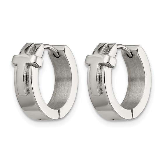 Chisel Stainless Steel Polished Cross Hinged Hoop Earrings