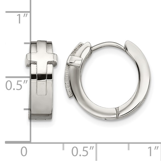 Chisel Stainless Steel Polished Cross Hinged Hoop Earrings