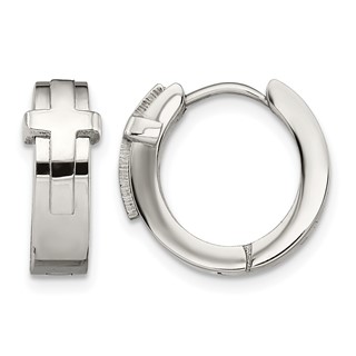 Chisel Stainless Steel Polished Cross Hinged Hoop Earrings