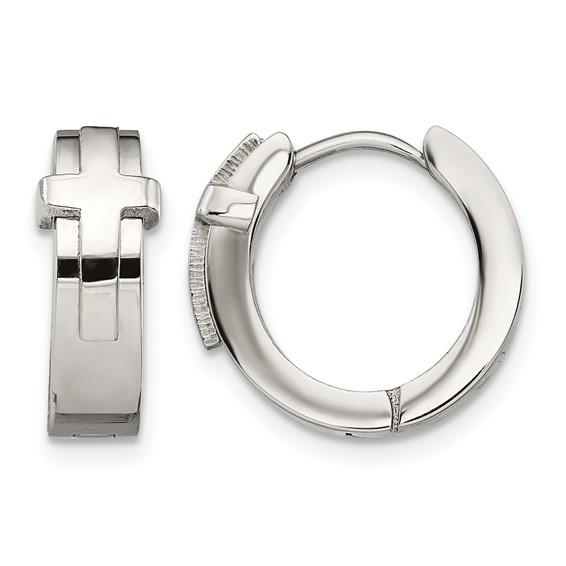 Chisel Stainless Steel Polished Cross Hinged Hoop Earrings