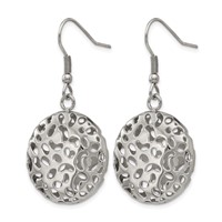 Stainless Steel Polished Puffed Cut-out Design Shepherd Hook Earrings view 3