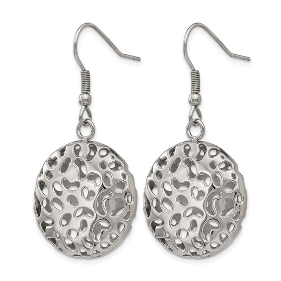 Stainless Steel Polished Puffed Cut-out Design Shepherd Hook Earrings