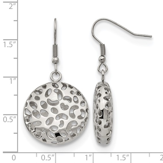 Stainless Steel Polished Puffed Cut-out Design Shepherd Hook Earrings