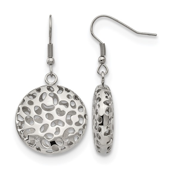Stainless Steel Polished Puffed Cut-out Design Shepherd Hook Earrings