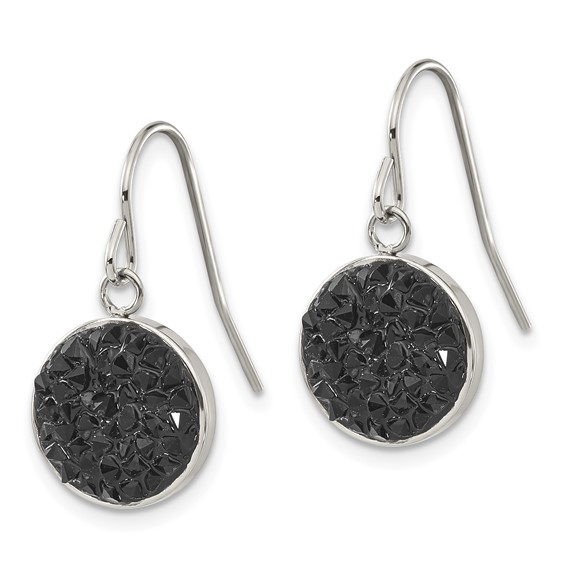 Chisel Stainless Steel Polished Black Crystal Circle Dangle Earrings