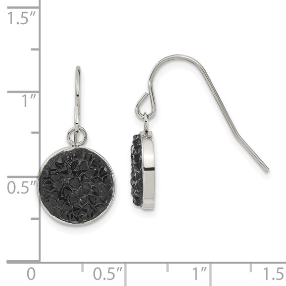 Chisel Stainless Steel Polished Black Crystal Circle Dangle Earrings