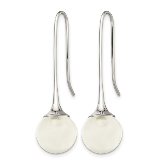 Chisel Stainless Steel Polished with Glass Ball Shepherd Hook Earrings