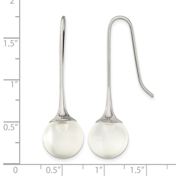 Chisel Stainless Steel Polished with Glass Ball Shepherd Hook Earrings