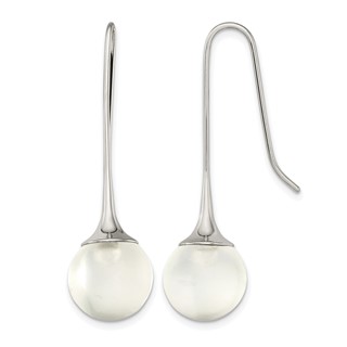 Chisel Stainless Steel Polished with Glass Ball Shepherd Hook Earrings