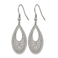 Chisel Stainless Steel Polished Textured Cut-out Design Dangle Shepherd Hook Earrings view 3