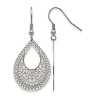 Chisel Stainless Steel Polished Textured Cut-out Design Dangle Shepherd Hook Earrings view 1
