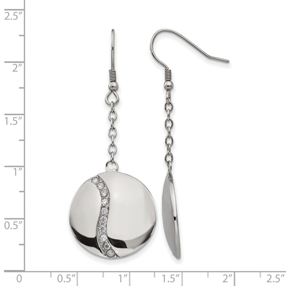 Stainless Steel Polished w/ CZ Dangle Shepherd Hook Earrings